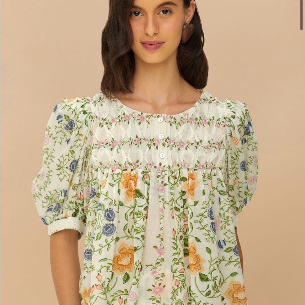 Farm Rio Puff-Sleeve Yoke Blouse